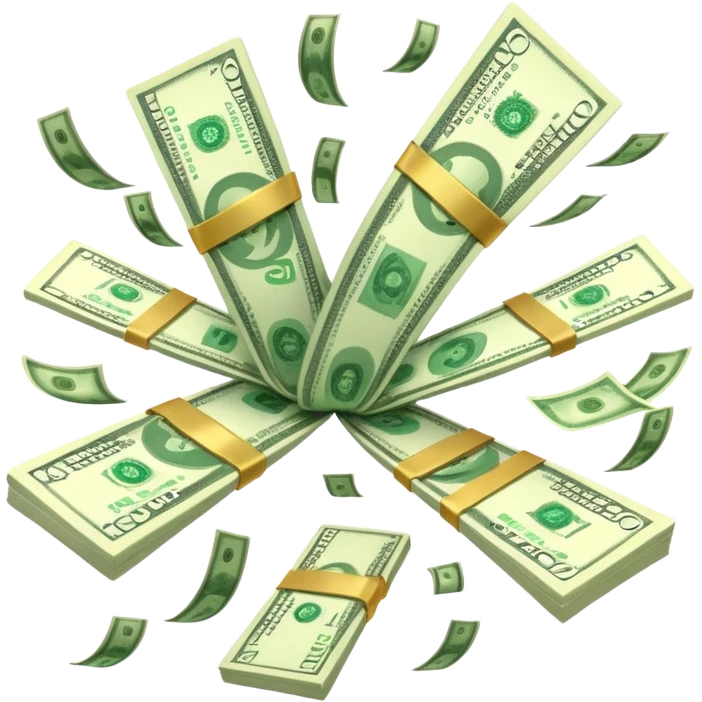Add more cash flying around, bundles of US dollars, casino winnings vibe, lucky flight, jackpot feeling emoji