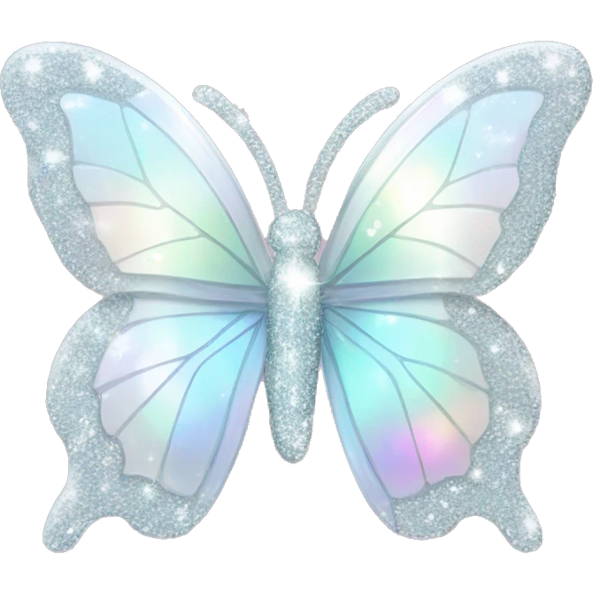 Pastel white iridescent glass crystal butterfly with glitter emoji