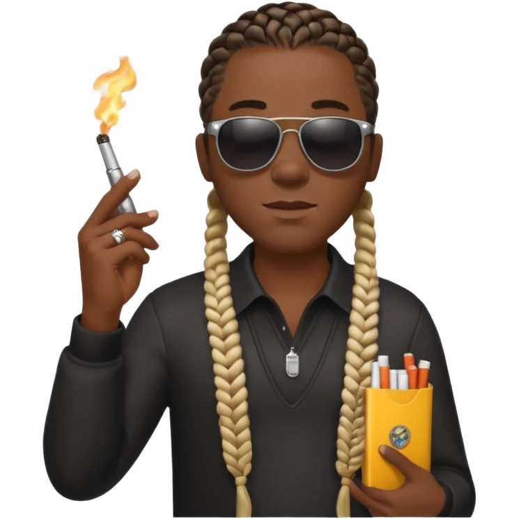 Smoking black guy with a glock in his on his other hand with some sunglasses with a cigarette in his mouth and for his hair he will have some cornrows emoji