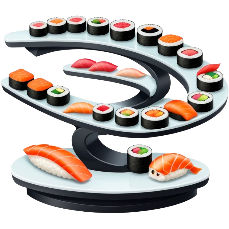 rotating sushi conveyor belt restaurant with colorful sushi plates emoji