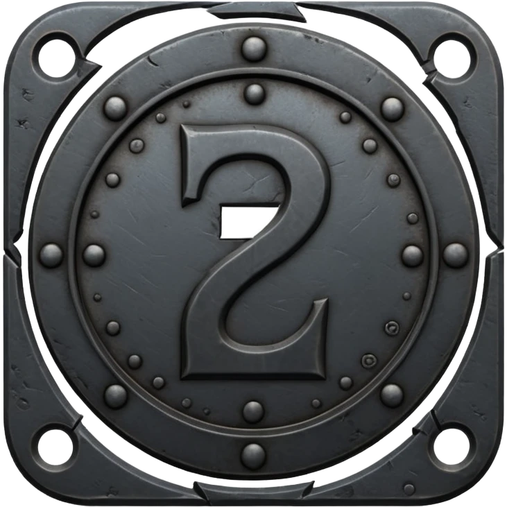 Minimal emoji, gothic metal coin made of black steel, engraved number 2 at the center, ancient industrial aesthetic, worn metal texture, no glow, no neon, flat emoji design, centered, transparent background emoji