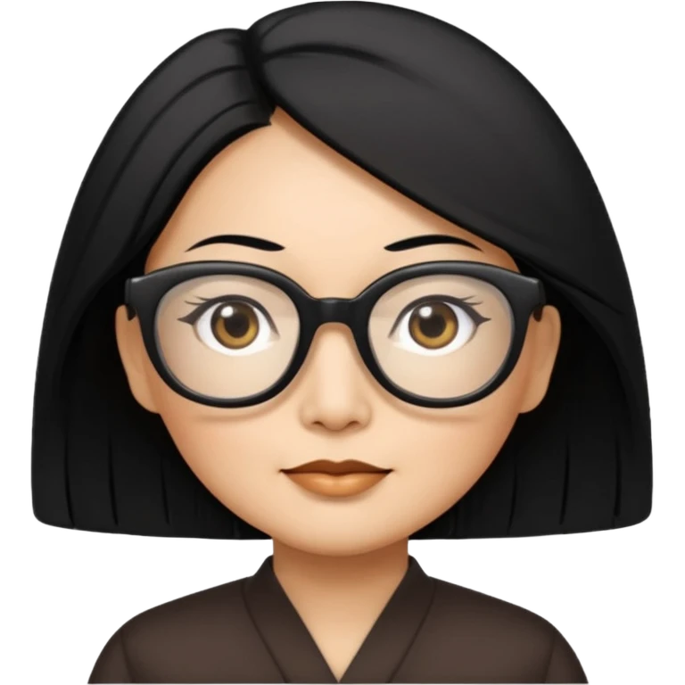 50 yr old asian woman, straight thick long black hair, big black, side part, big glasses emoji