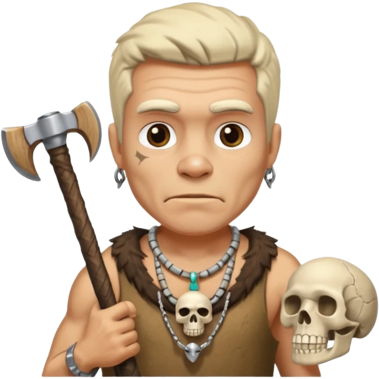 Stone age man  with skull Bone Necklace axe  emoji