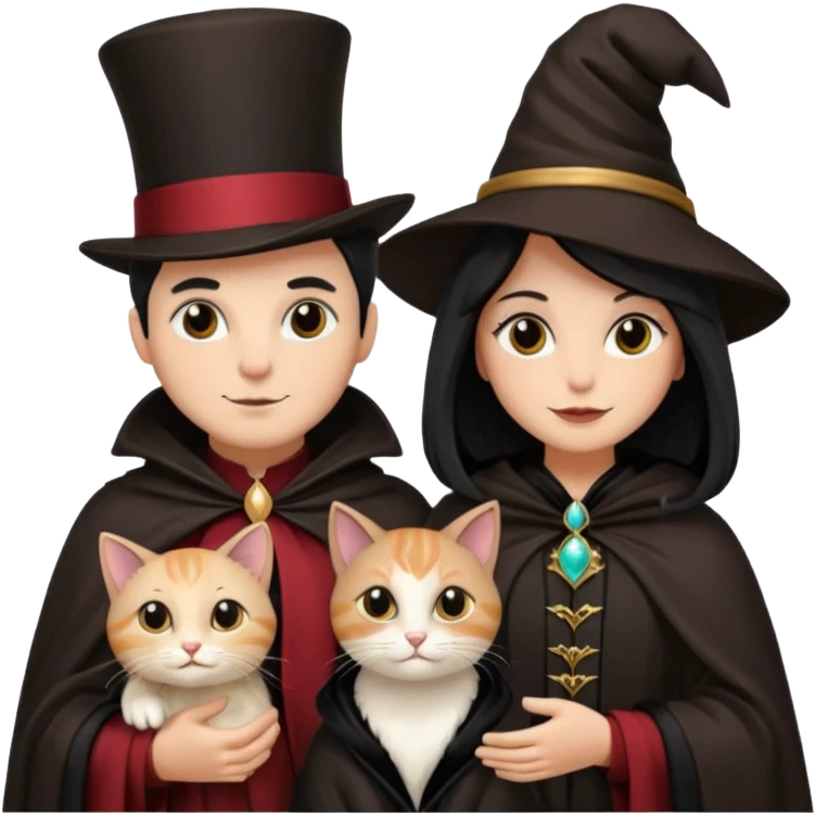 magician couple and their pet cat emoji