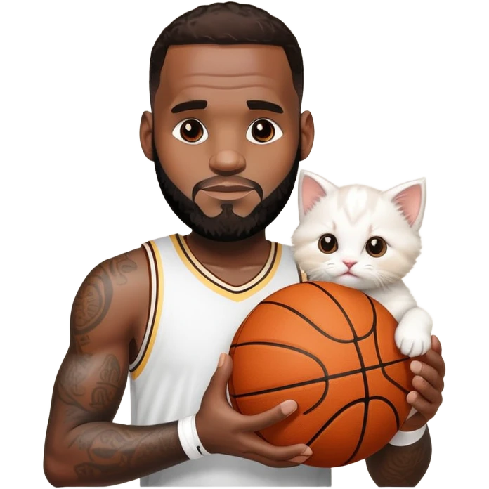 LeBron James handing a kitten and a basketball emoji