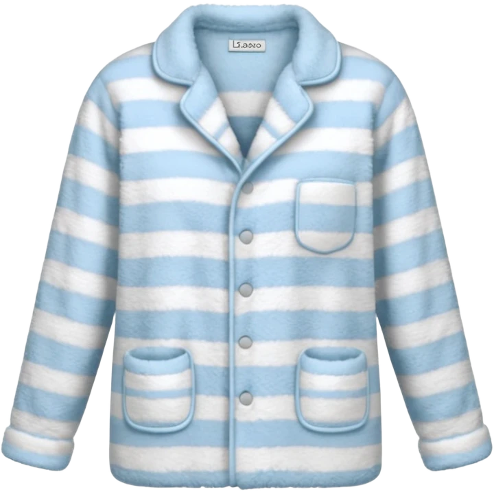 emoji of an isolated fluffy fleece pajama top with soft pastel 'vertical' stripes, plush fuzzy texture, light grey and pastel blue tones, button-down long sleeves, neatly folded flat-lay, no person, no body, no mannequin, cozy warm winter mood, soft shading emoji