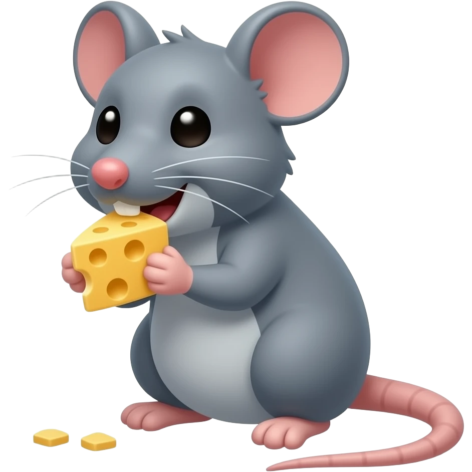 Cartoon grey rat on fours eating cheese emoji