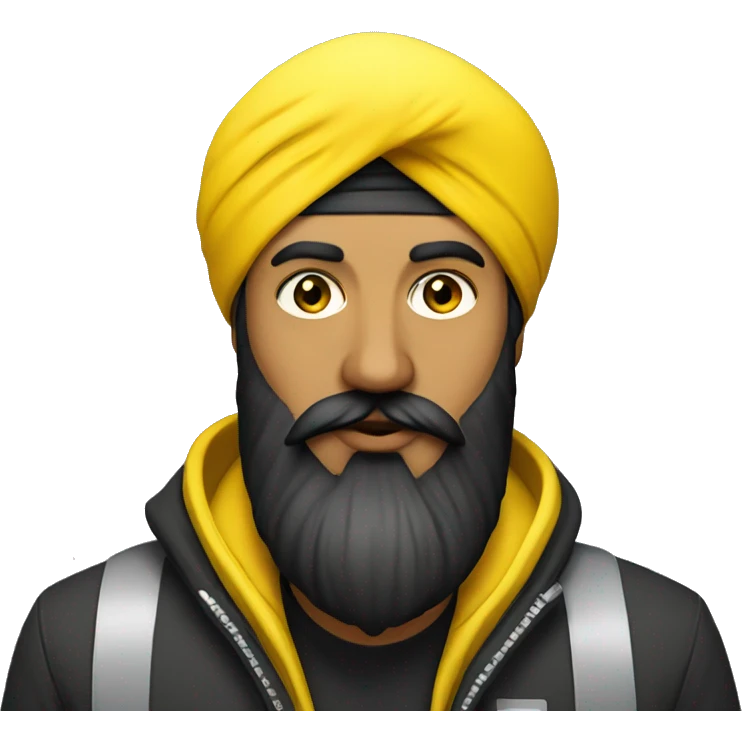 Sikh man with beard wearing black turban and yellow reflective jacket emoji
