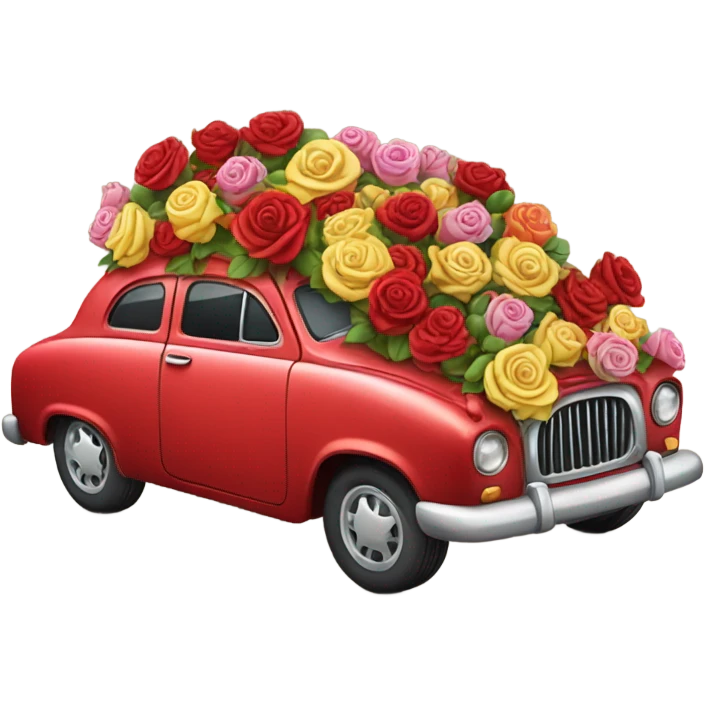 red car in the trunk many roses emoji