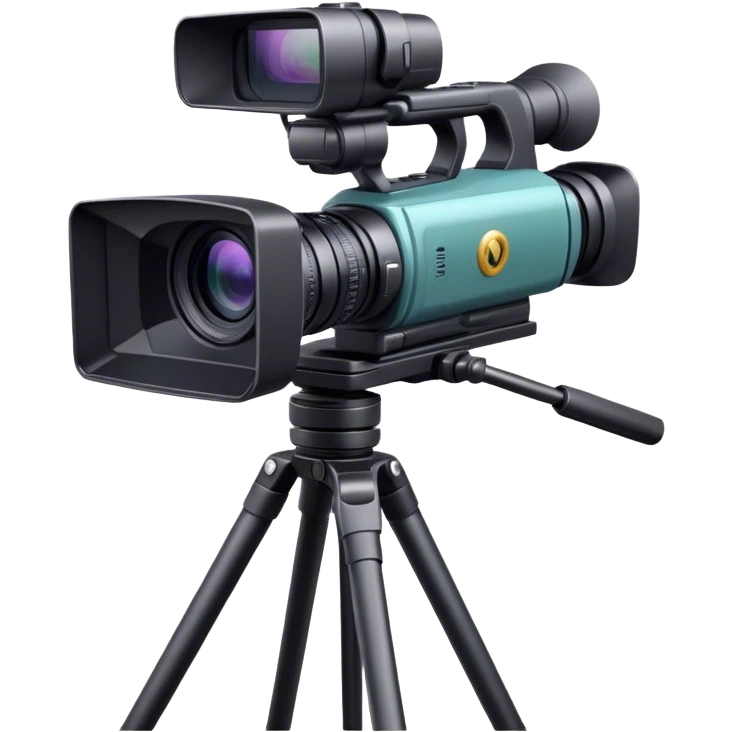 Create an emoji for video recording. Show a  single lens professional video camera with screen and image on it, on heavy tripod. Use modern, professional colors. Do not include any emojis or smiley faces. Make the background transparent. emoji