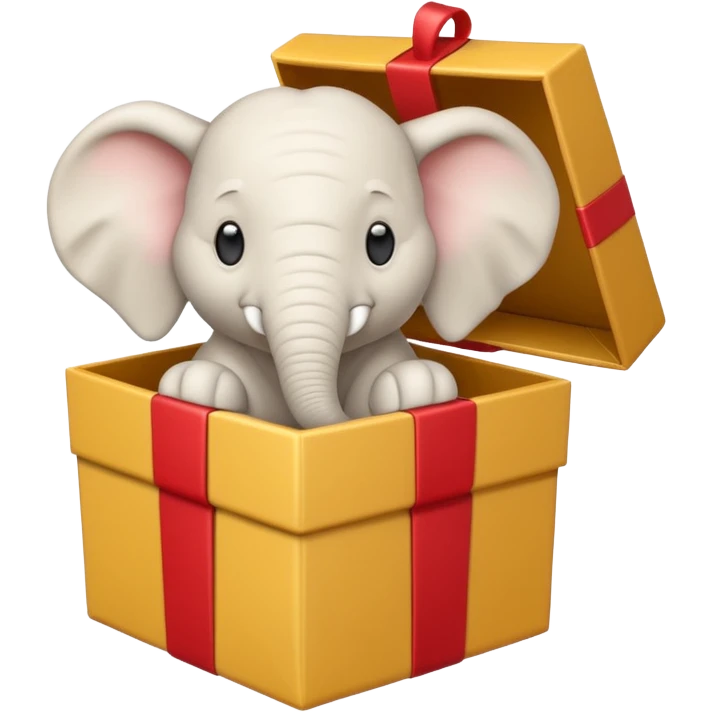 A white elephant popping out of a gift box emoji