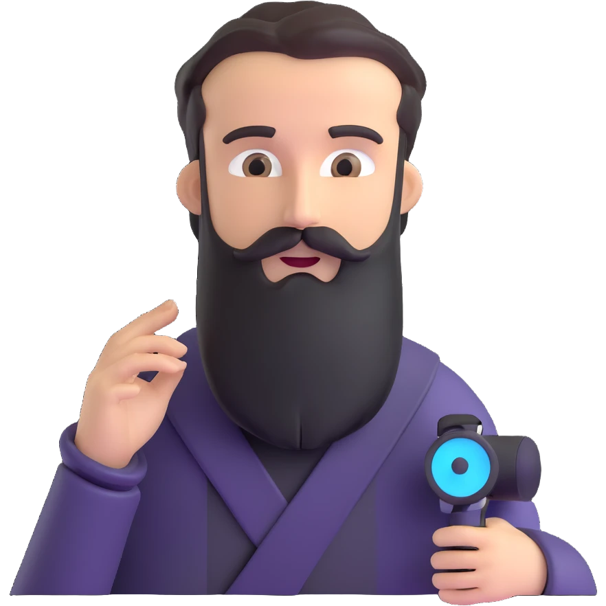 chatbot with Greek philosopher beard, digital interface emoji