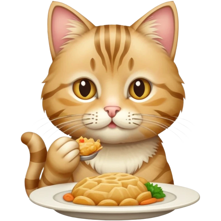 beige tabby cat eating dinner emoji