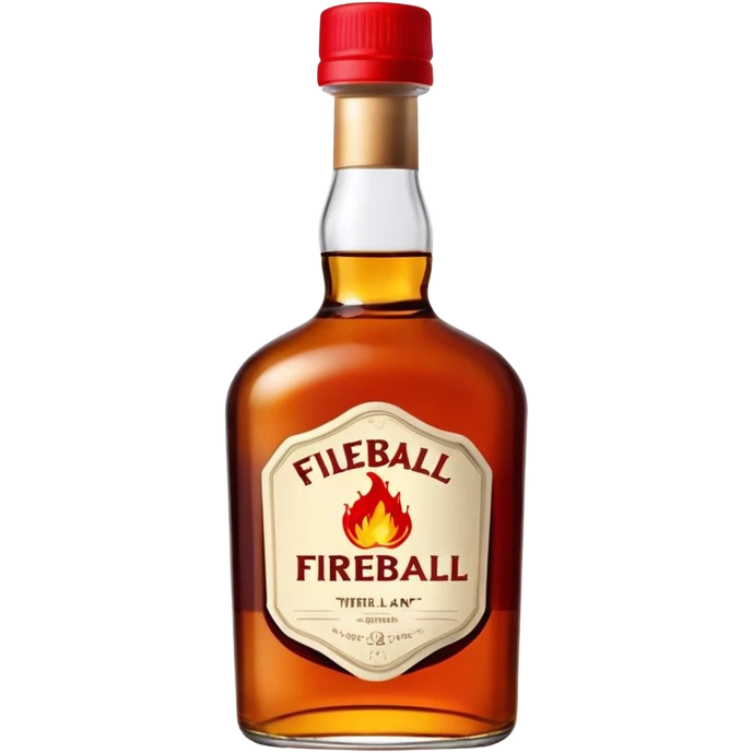 Small bottle of whiskey that says fireball with a red cap  emoji