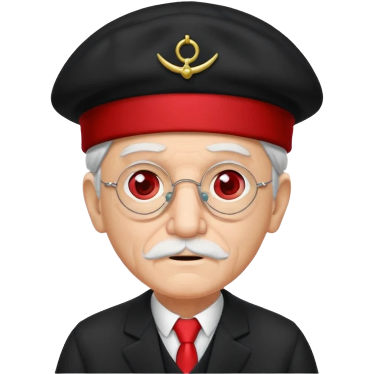 black suited old man with red fes hat and eye pach emoji
