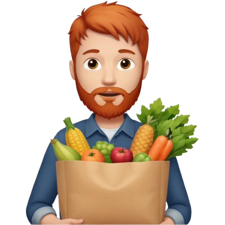 red bearded male holding a grocery bag emoji