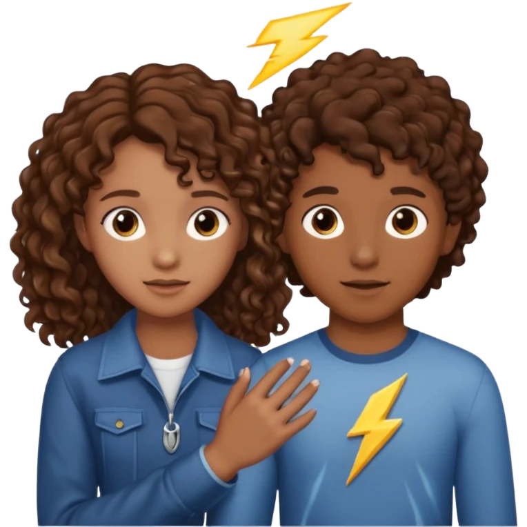 a 15 year old girl with brown curly hair but she has lightnings in it with a brown haired boy who gave her a promise ring emoji