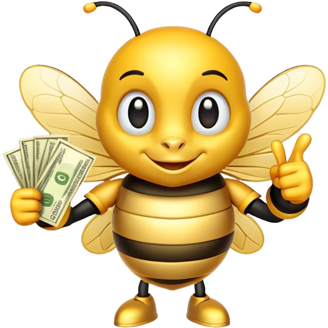 Bee with money shows thumbs up emoji