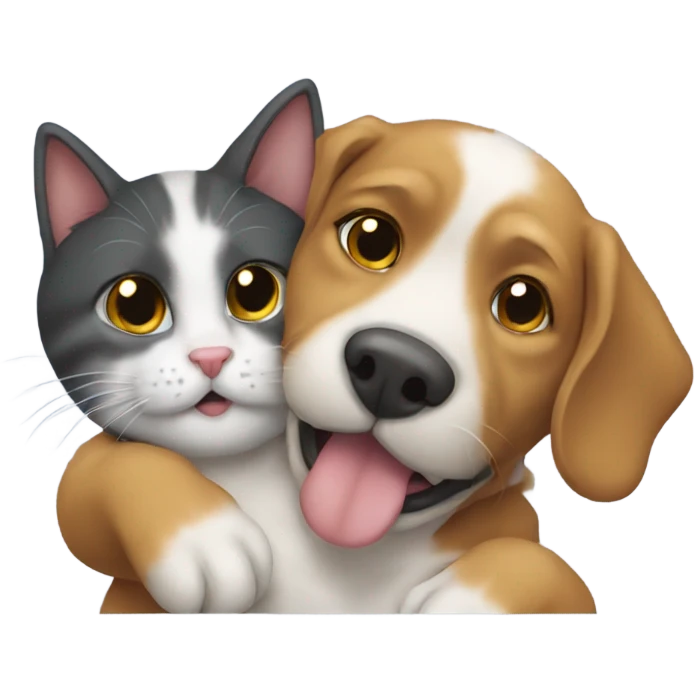 A cat and a dog cuddling  emoji