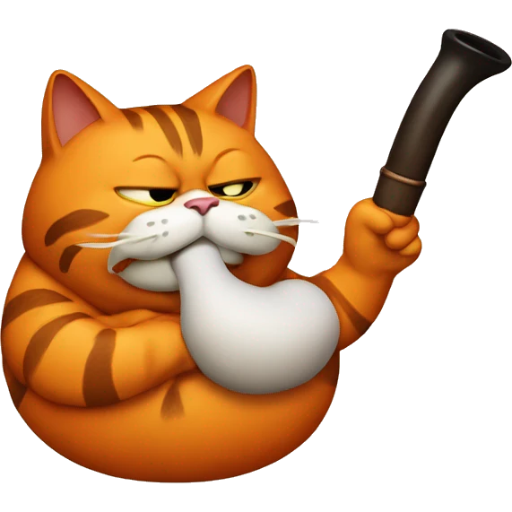 an orange fat Garfield cat smoking a wooden pipe emoji