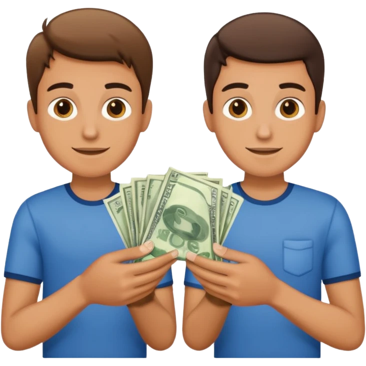Two young guys holding money in their hands emoji