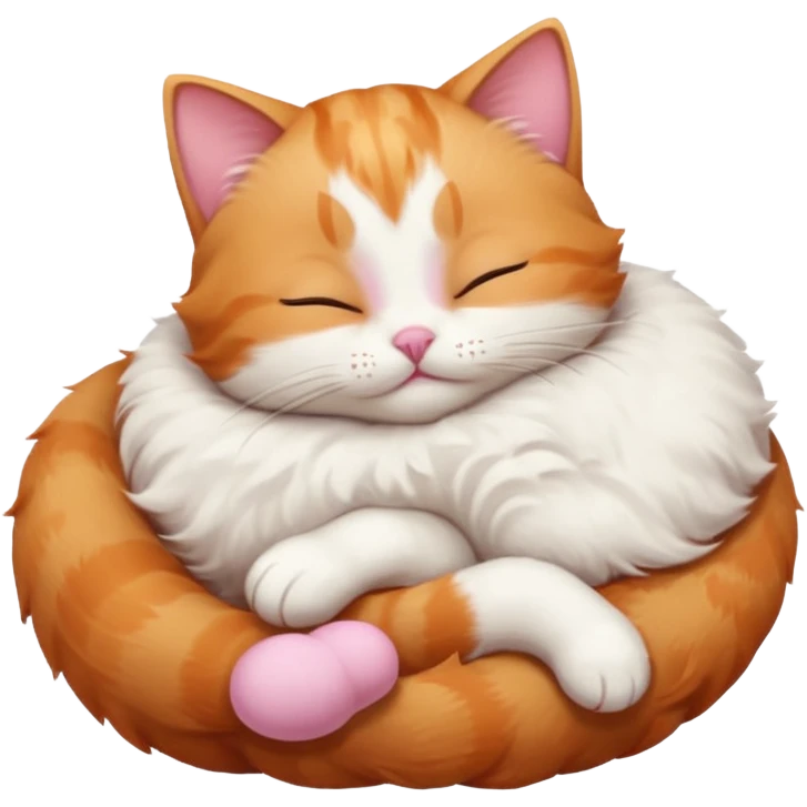 ginger and white small cat curled up with head upside down with eyes closed emoji