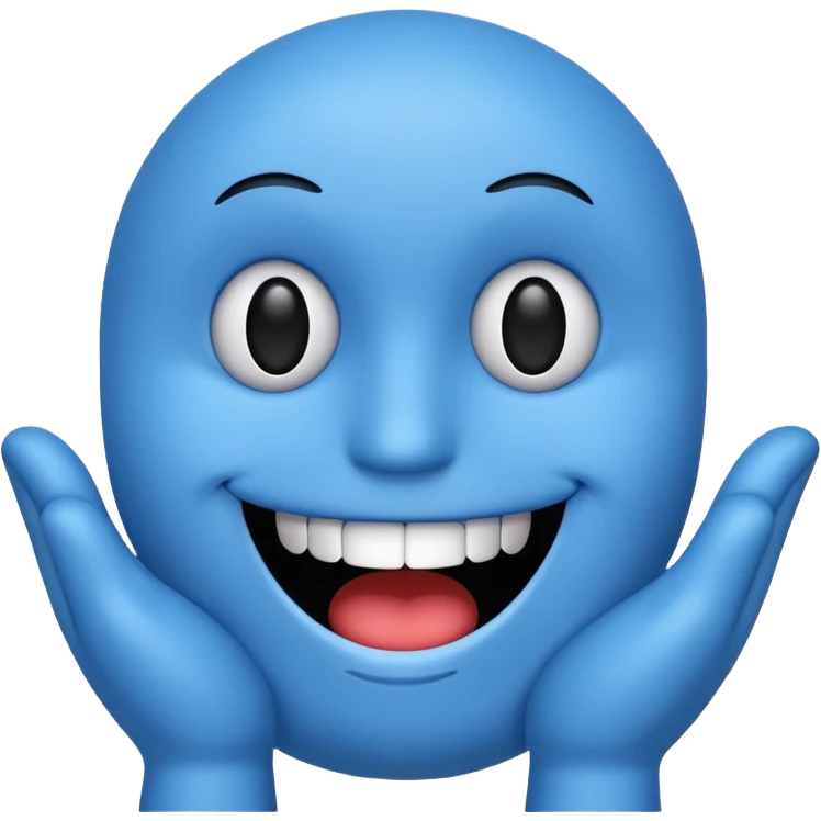 The word 67 that it's body is blue would eyes and smiley mouth and black hand and black mouth emoji