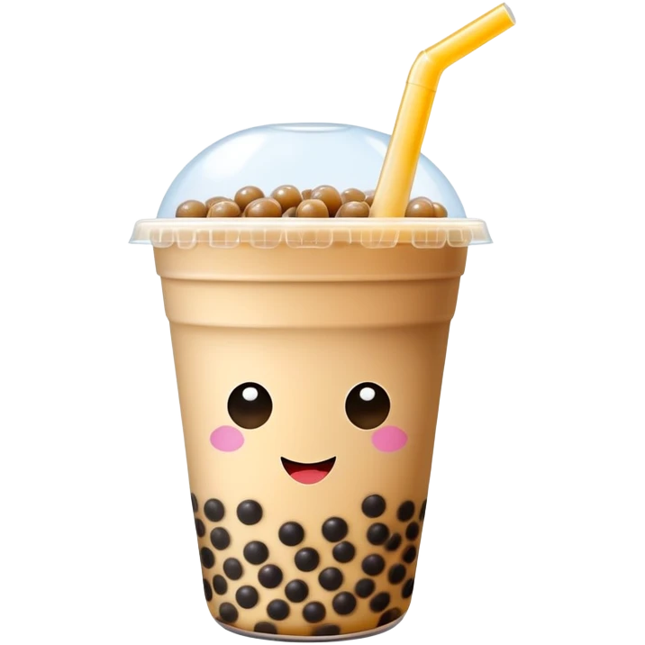 Bubble Tea with tapioca pearls and wide straw in cup, simplified emoji style with bold outlines and bright colors, cartoon style Taiwan popular drink Boba emoji
