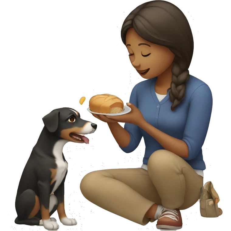 woman feeding dog emoji