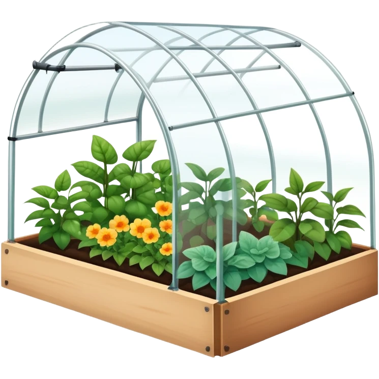 garden bed with protective cover, greenhouse cover over plants emoji