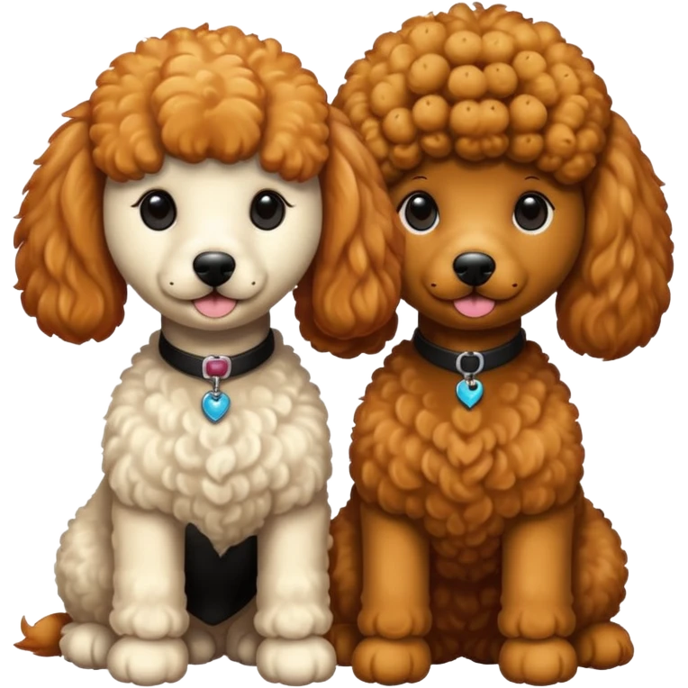 Poodles close to eachother but the other one is ginger color and other is black color emoji