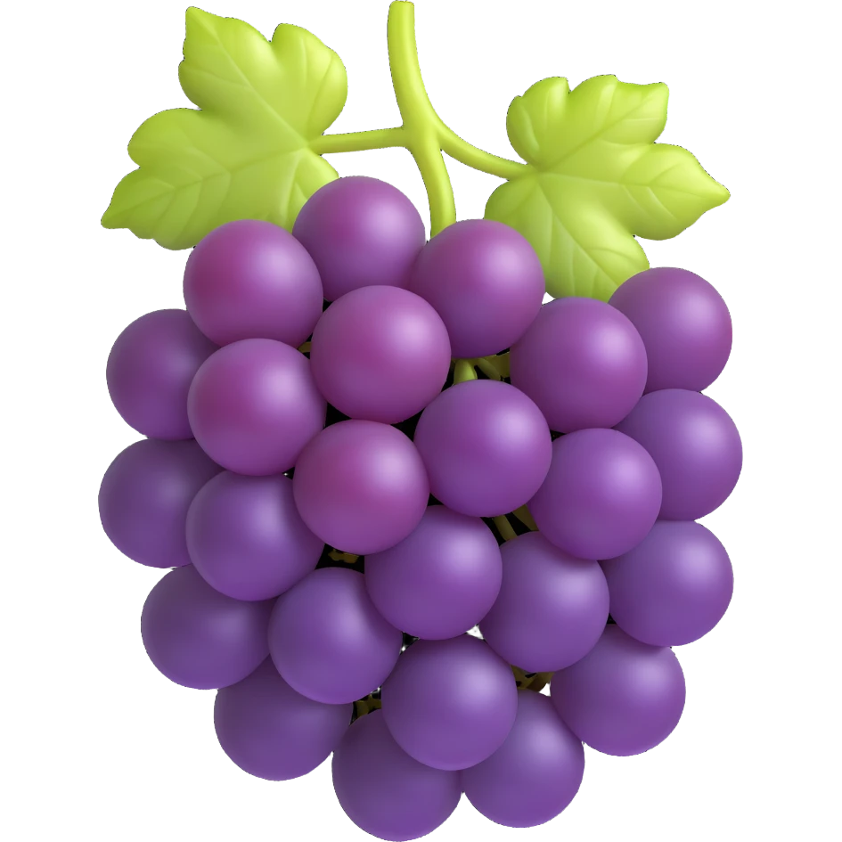 plump purple grape bunch, highly realistic and detailed, resembling a real fruit emoji, suitable as a sprite for a fruit ninja game emoji
