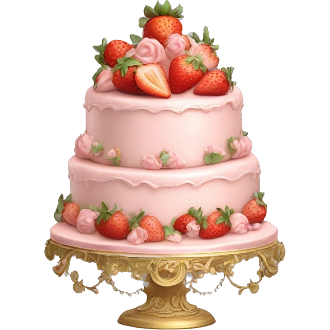 vintage rococo highly detailed pale pink cake with strawberries emoji