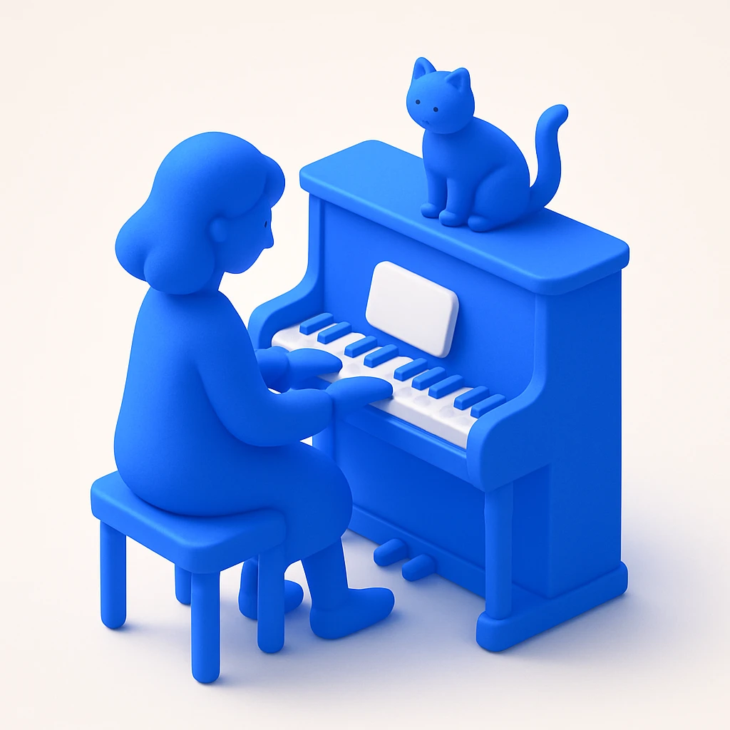 woman playing piano while her cat sits on top of the piano emoji