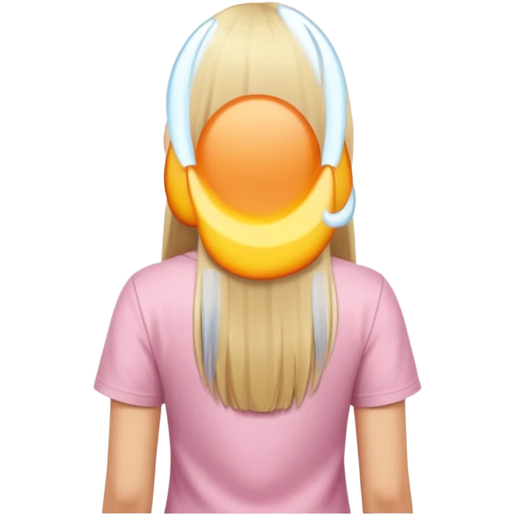 close up back view of long straight blonde hair, light pink shirt emoji