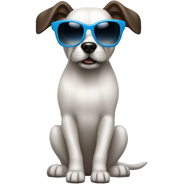 A dog with a crin and cool sunglasses emoji
