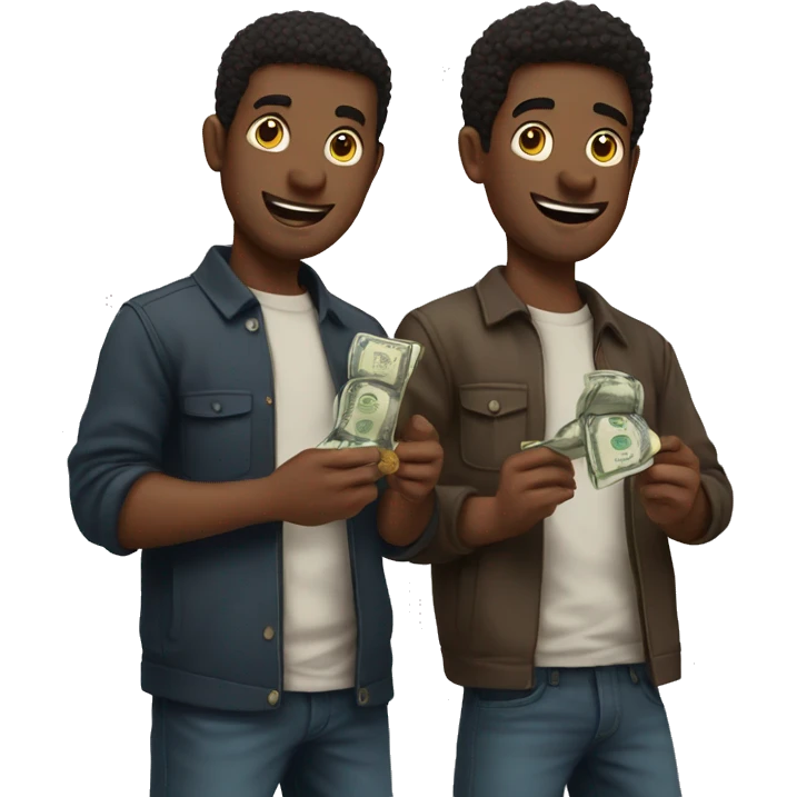 2 guys hold coins and money in their hands emoji