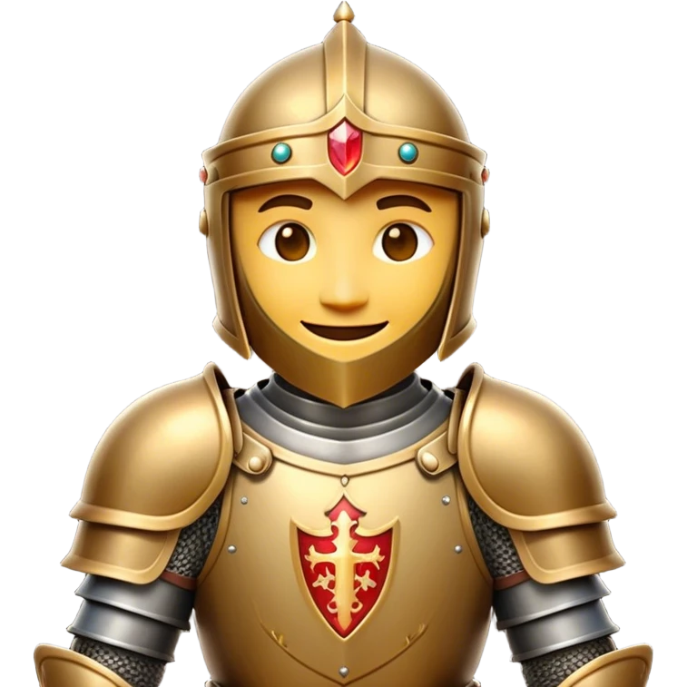 Clash of Clans aesthetic Cheerful Knight Portrait Emoji, With a radiant smile and an upright, confident stance, featuring an elegantly armored figure with intricate detailing and shining accents, his face in a natural skin tone, Simplified yet expressive features, highly detailed, glowing with a soft, luminous aura, high shine, upbeat and noble, stylized with an air of classic medieval heroism, soft glowing outline, capturing the essence of a cheerful knight ready to embark on legendary adventures! emoji