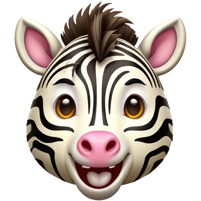 Cinematic Comical Zebra Portrait Emoji, Head tilted dramatically with an exaggeratedly amused expression, featuring a striking, glossy striped Fur with bold contrasts and wide, expressive eyes filled with playful disbelief, Simplified yet hilariously expressive features, highly detailed, glowing with a slightly sassy glow, high shine, dramatic yet playful, stylized with an air of cheeky savannah mischief, bright and endearing, soft glowing outline, capturing the essence of a spirited and over-the-top zebra, so meme-worthy it feels like it could prance its way into internet fame instantly! emoji