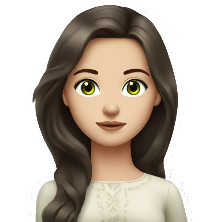 Beautiful Russian girl green eyes very long dark brown hair  emoji