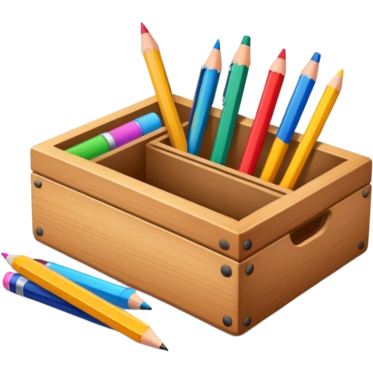 small box of teaching supplies with a pencil, ruler, and markers sticking out emoji