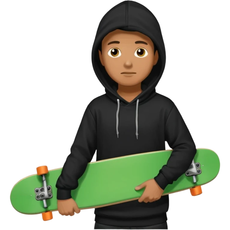 Un hombre sorteando con camisa negra encapuchado y tabla verde  emoji