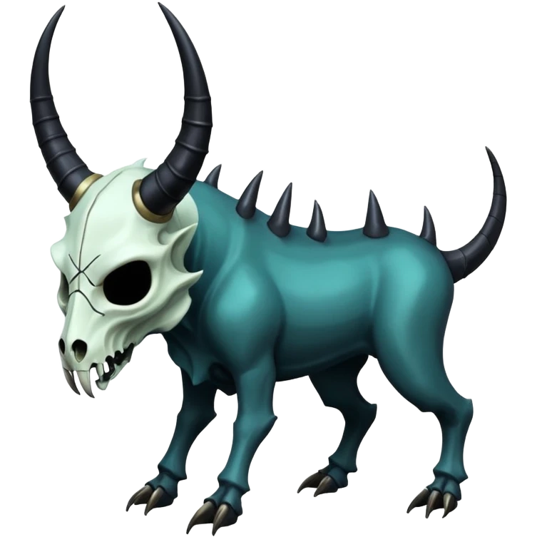 Shiny Dark Edgy  Inteleon-Amaura-Fakémon-hybrid-creature (full body) with a horned animal-skull-mask emoji
