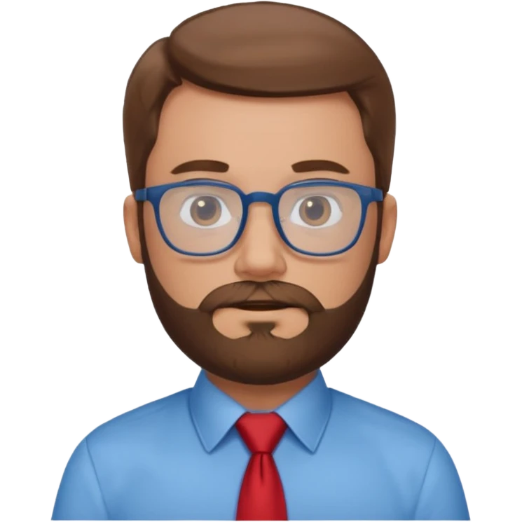 white-man-businessman-with-beard, brown hair, glasses, blue shirt, red tie emoji