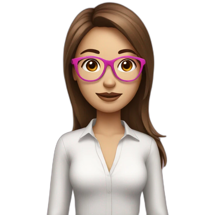 Graphic designer girl with brown hair in pink glasses emoji