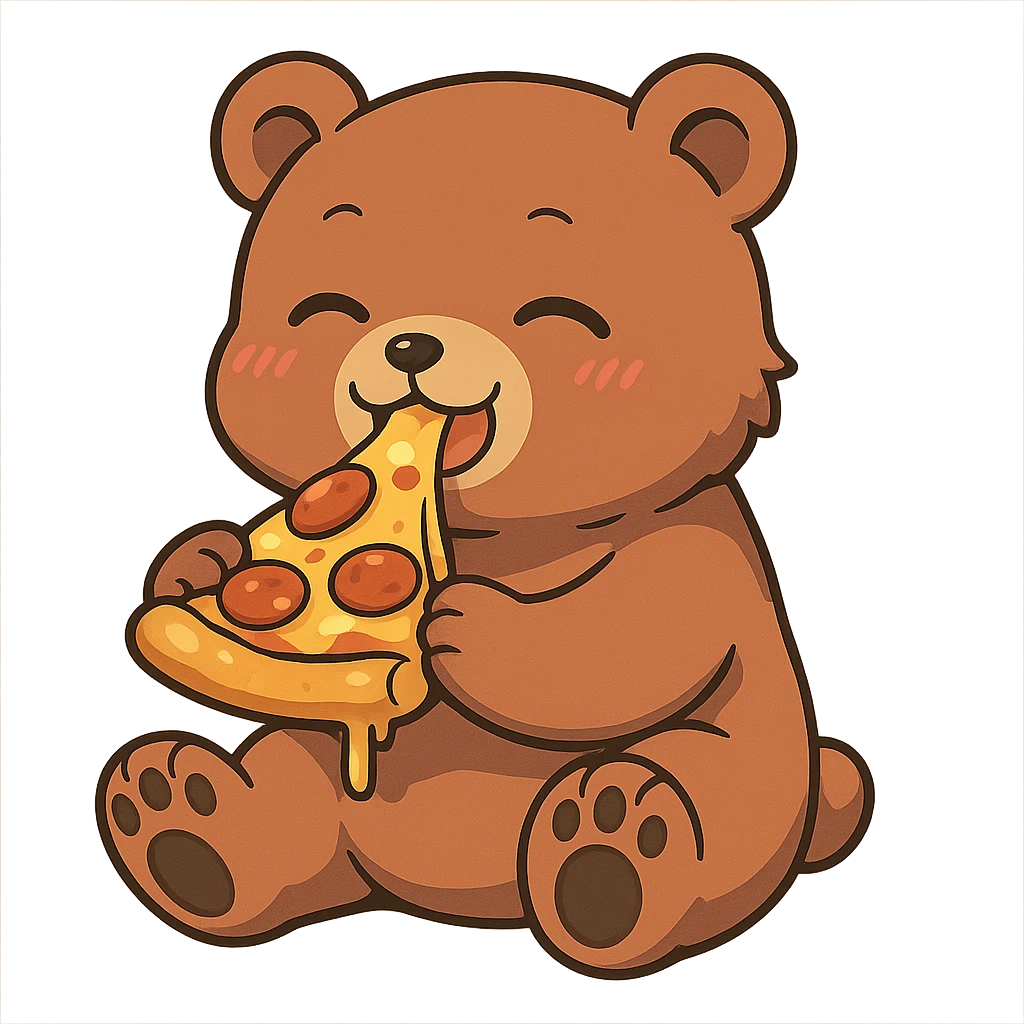 anime style bear eating pizza emoji