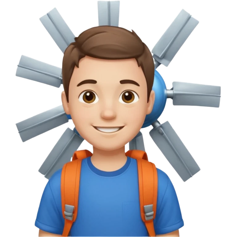Boy wear windmill backpack emoji