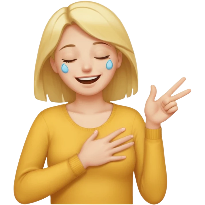 A person laughing with one hand pointing straight and one hand on his stomach with laughing tears in his eyes and closed eyes and straight pointing hand straight emoji
