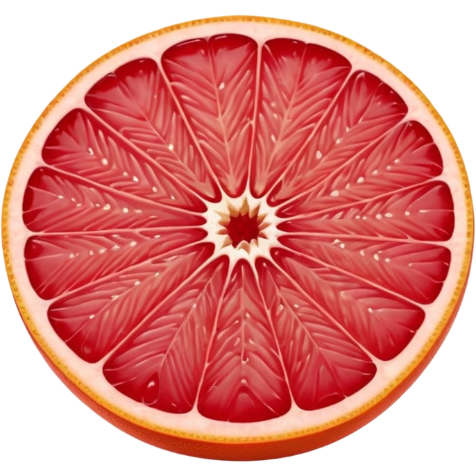 whole pink grapefruit with smooth glossy orange-pink peel, thick wedge slice showing juicy red-pink segmented flesh, moist translucent interior, clean defined segments, no leaves, no juice, no background, soft lighting, subtle shadows, emoji scale emoji