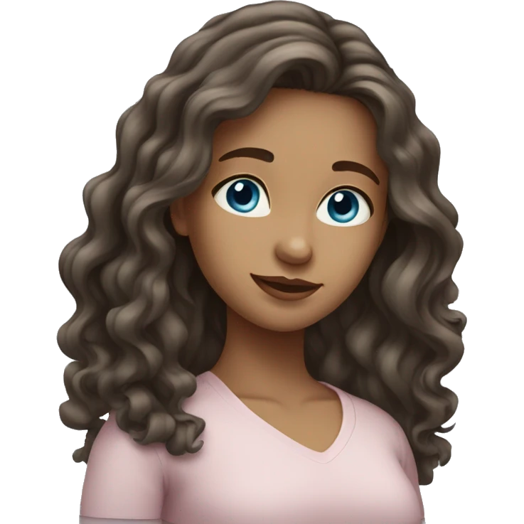 brunette long wavy hair girl blue eyes emoji